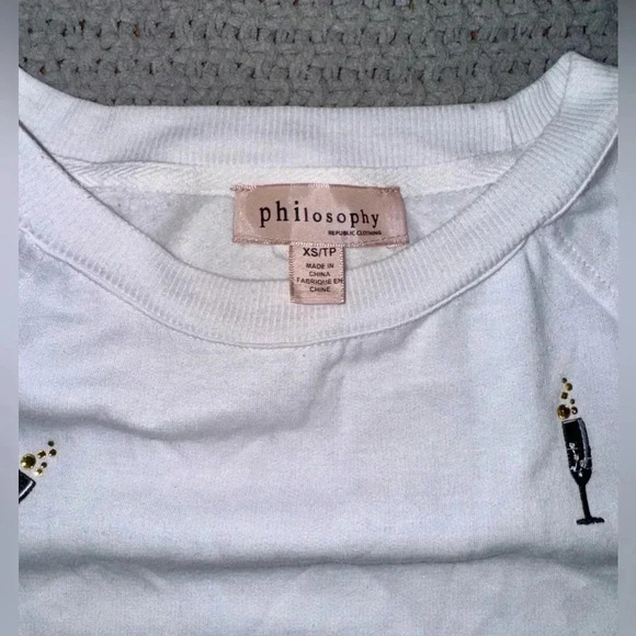 Philosophy Republic White Sweater with Champagne Glass Bubbles Size XS - Picture 7 of 9